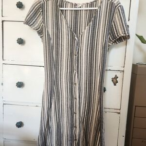 BP Washed Navy and Cream Striped Button-Front Mini Dress